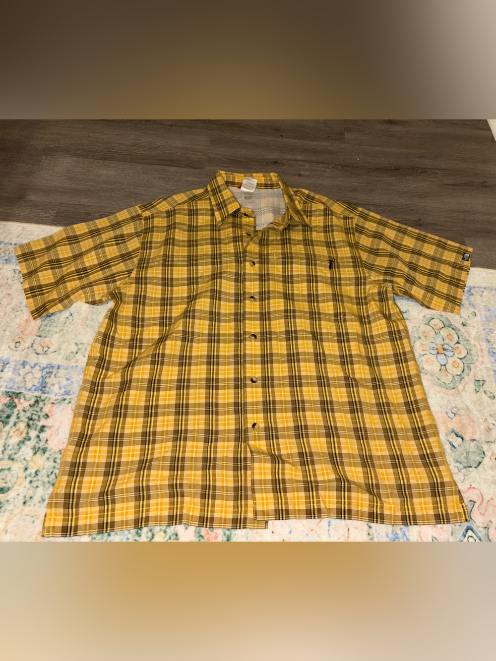 The North Face Men’s Yellow Plaid Short-Sleeve Button-Down Shirt